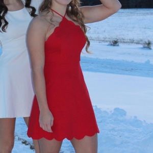 Lush scalloped formal red dress